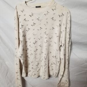 Abercrombie & Fitch Cream Long-Sleeve Waffle Knit Top with Black Floral Print